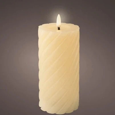 Cream LED Wick Twisted Wax Candle with Melted Top 17.3cm x 7.5cm