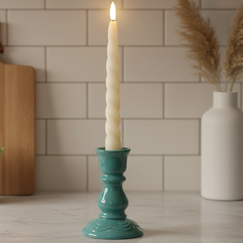 Set of 2 Cream Twisted Dinner Candles LED