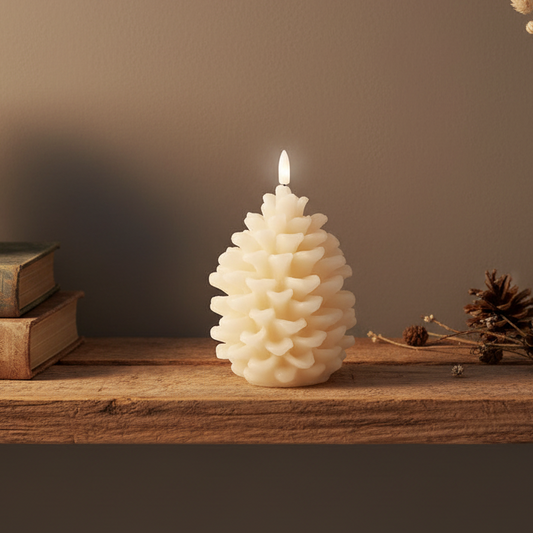 Cream Pinecone LED Christmas Candle 15.6cm