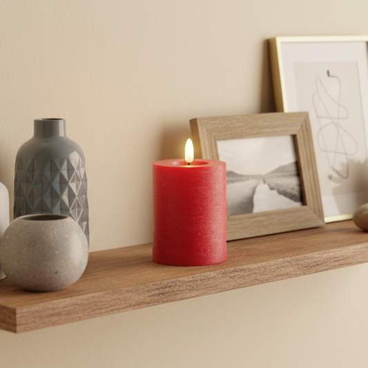 Red LED Wick Flat Top Wax Candle 11.2cm x 7cm