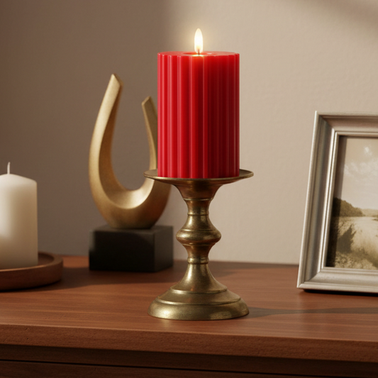 Red LED Wick Carved Wax Candle with Melted Top 14.8cm x 7.5cm