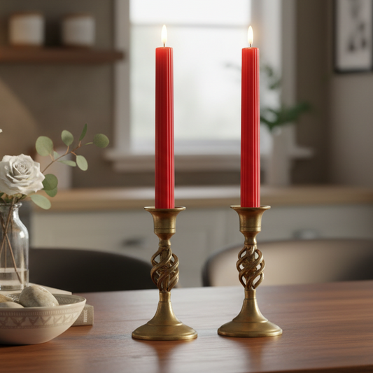 Set of 2 Red LED Wick Carved Wax Dinner Candle