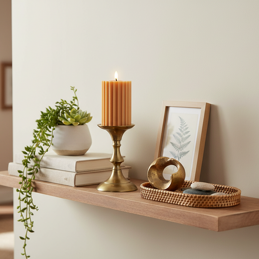 Light Brown LED Wick Carved Wax Candle with Melted Top 14.8cm x 7.5cm