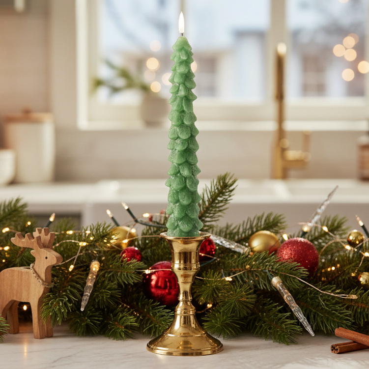 Green Christmas Tree Wax LED Wick Dinner Candle
