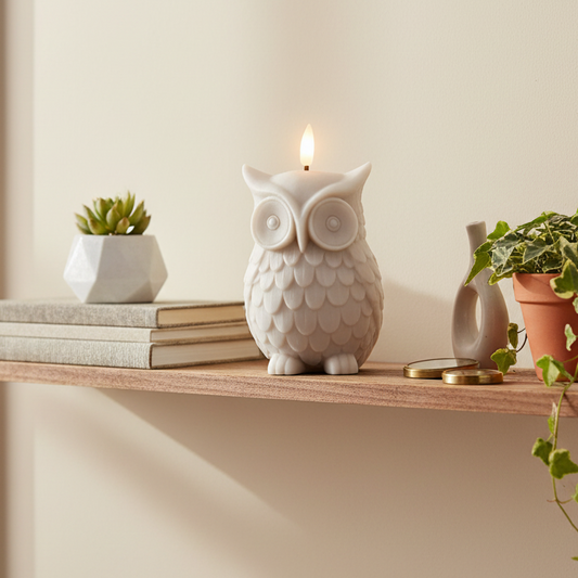 Taupe Owl LED Wick Wax Candle 14.3cm