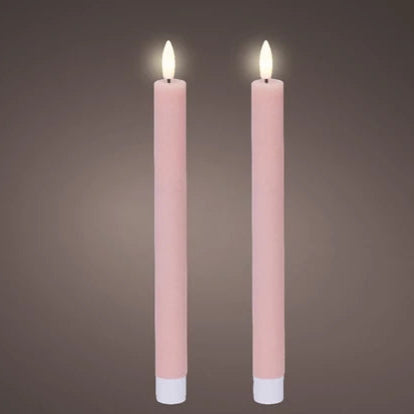 Set of 2 Pink Flat Top LED Wax Dinner Candle