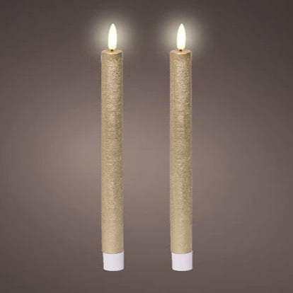 Set of 2 Gold Flat Top LED Wax Dinner Candle