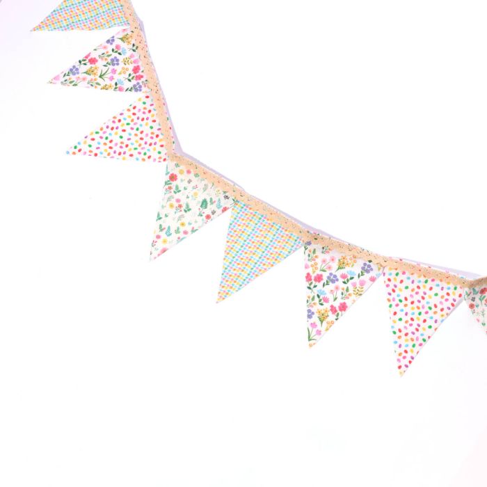 Colorful triangular flag banner on a white background