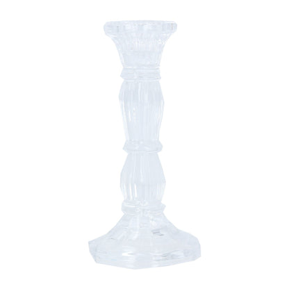 Clear glass candle holder on a white background