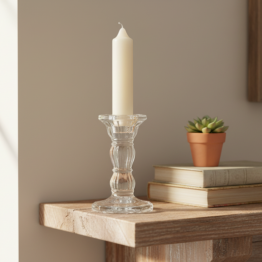 Clear Glass Candlestick Holder 10cm