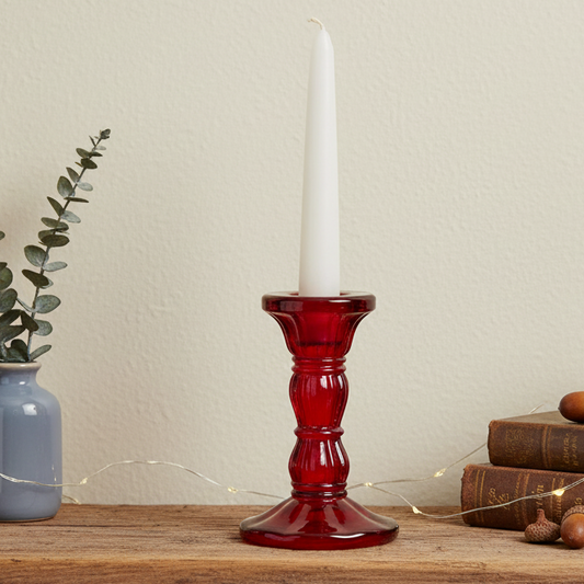 Red Glass Candlestick  10cm