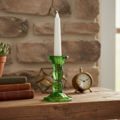 Green Glass Candlestick Holder 10cm