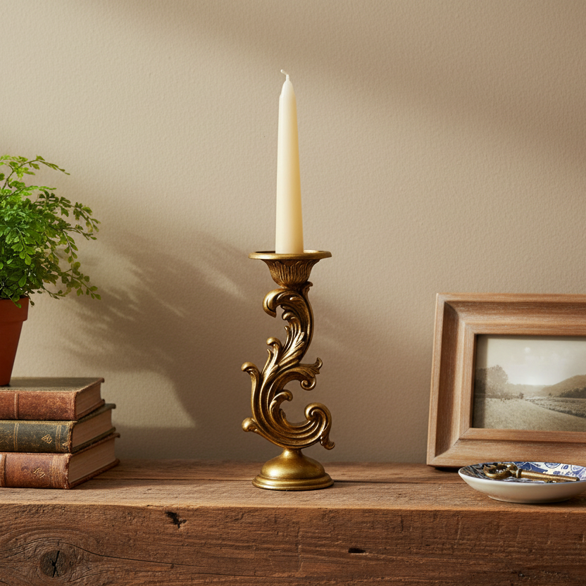 Vintage Style Gold Scroll Candle Holder