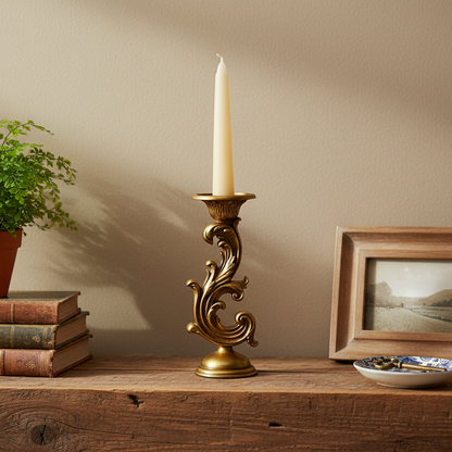 Vintage Style Gold Scroll Candle Holder