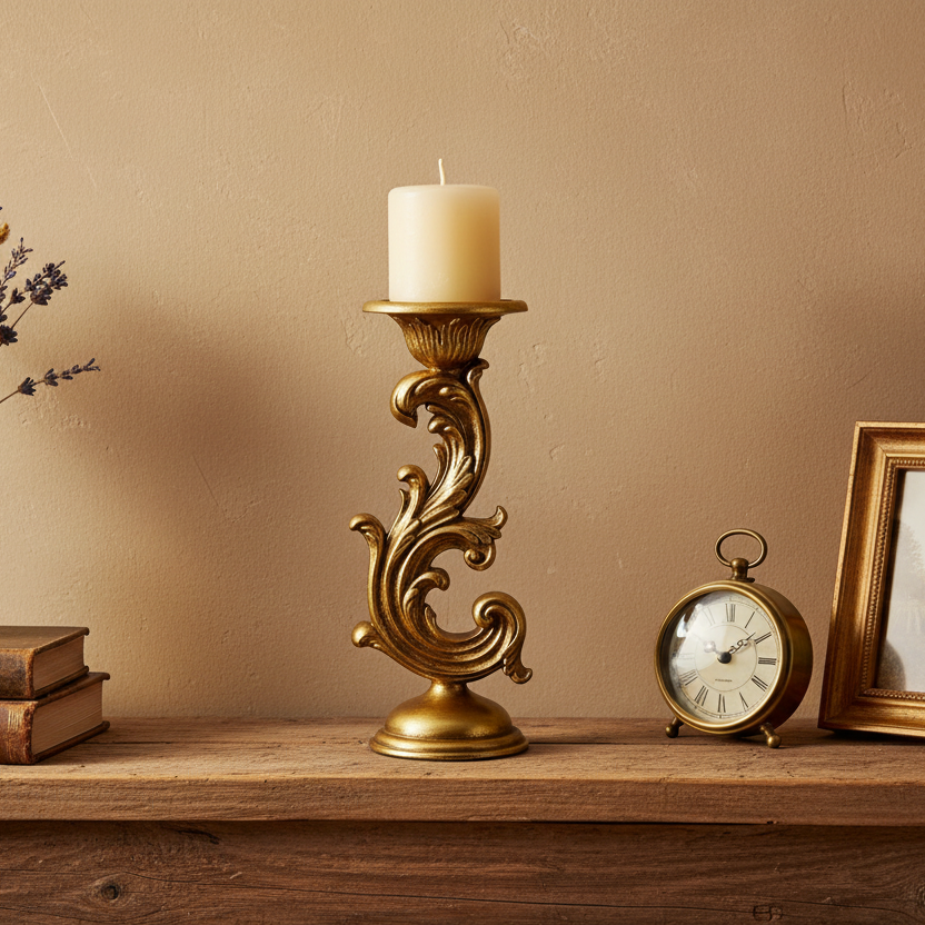 Vintage Style Gold Scroll Candle Holder