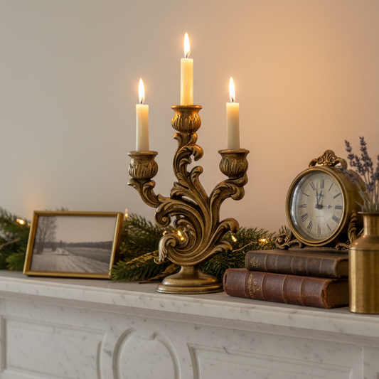 Gold Scroll Three Arm Candlestick Holder