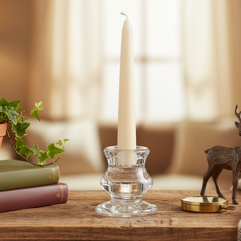 Clear Glass Candlestick Holder 6cm