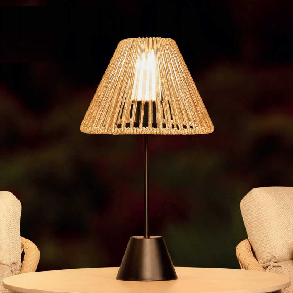 Woven lampshade on a dark background