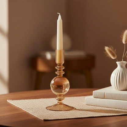 Amber Transparent Glass Candle Holder 19cm