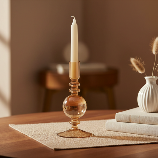 Amber Transparent Glass Candle Holder 19cm