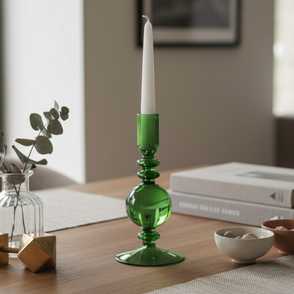 Green Transparent Glass Candle Holder 19cm