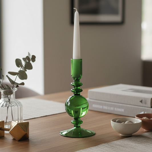 Green Transparent Glass Candle Holder 19cm