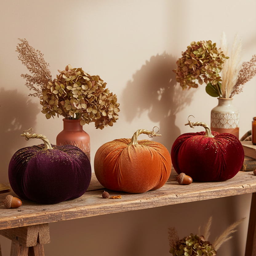 Velvet Pumpkin with Glitter and Beads