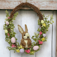 Load image into Gallery viewer, Easter Egg Shape Floral Wreath with Bunny
