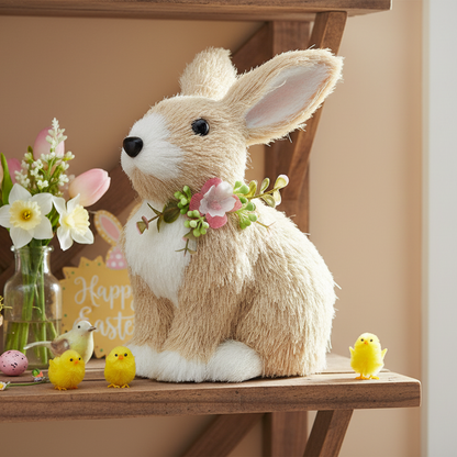 Sitting Easter Bunny with Flower Decoration