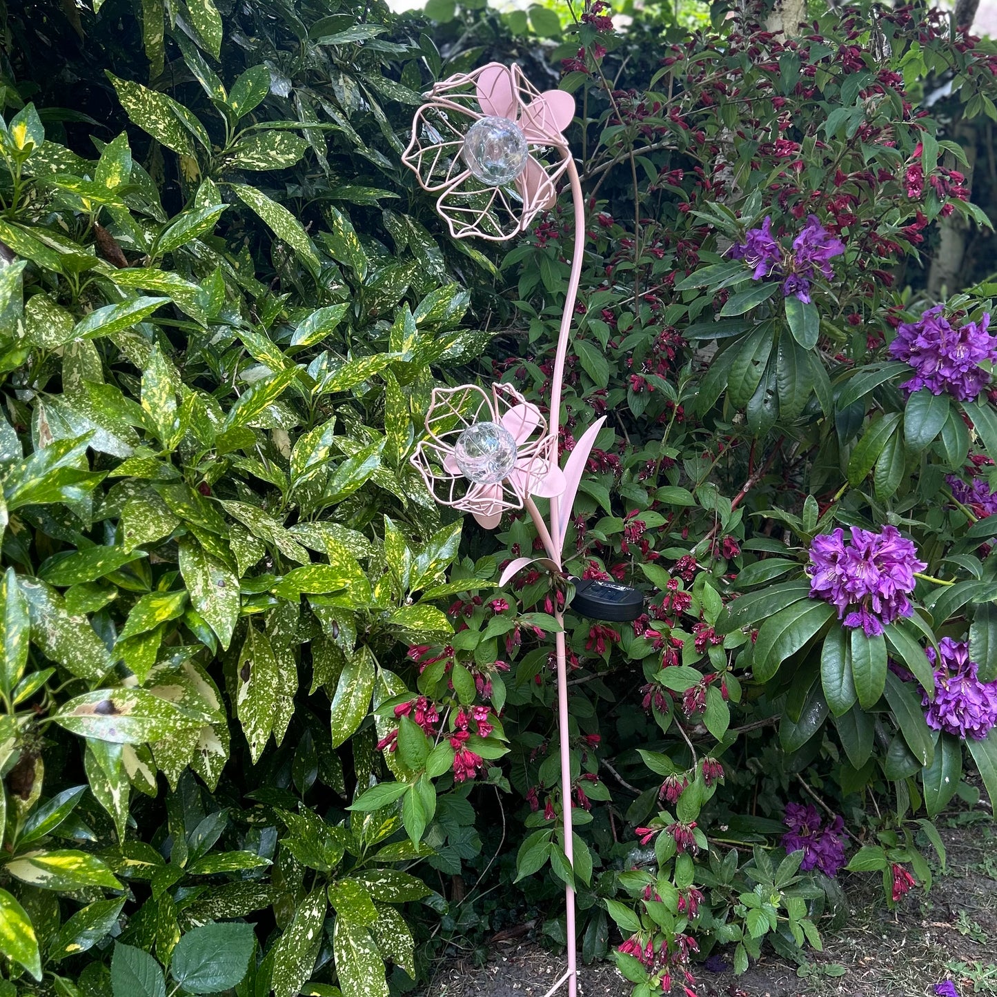Pink Solar LED Flower Metal Garden Stake