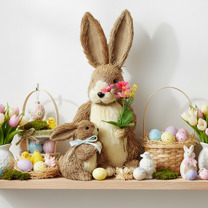 Set of 2 Easter Bunny with Flowers Decoration
