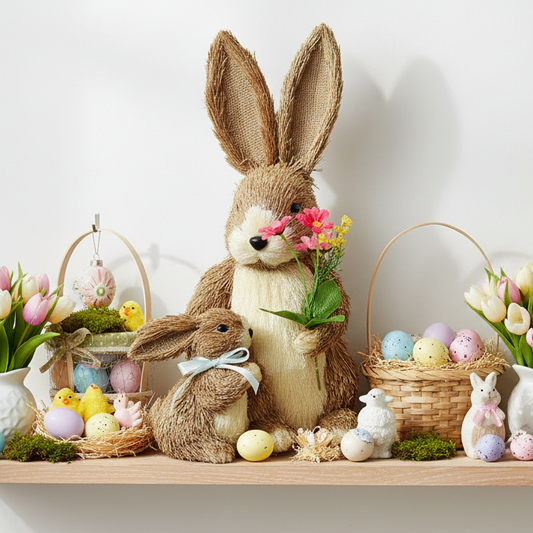 Set of 2 Easter Bunny with Flowers Decoration