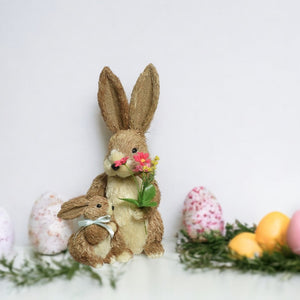 Set of 2 Easter Bunny with Flowers Decoration