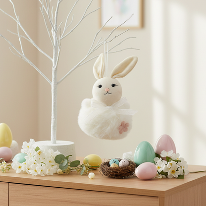 Hanging White Pom Pom Easter Bunny