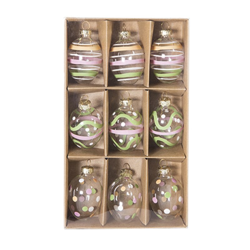 Set of 9 Glass Egg Baubles