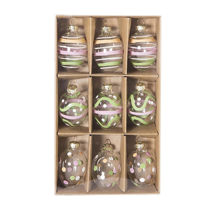 Set of 9 Glass Egg Baubles