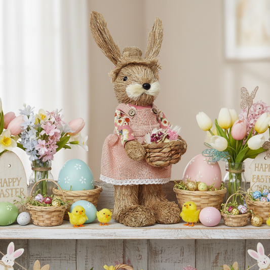 Easter Bunny with Basket of Flowers Decoration