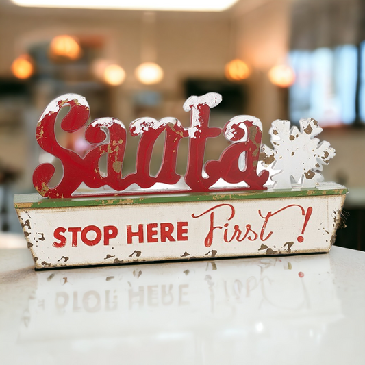 Vintage Style Santa Stop Here Sign