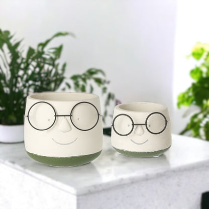 Small Smiley Face with Glasses Plant Pot