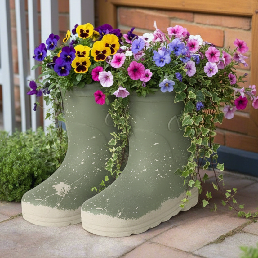 Pair of Green Wellie Boots Planters