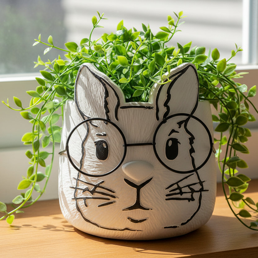 Large Bunny with Glasses Plant Pot