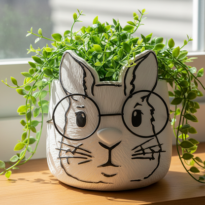 Large Bunny with Glasses Plant Pot