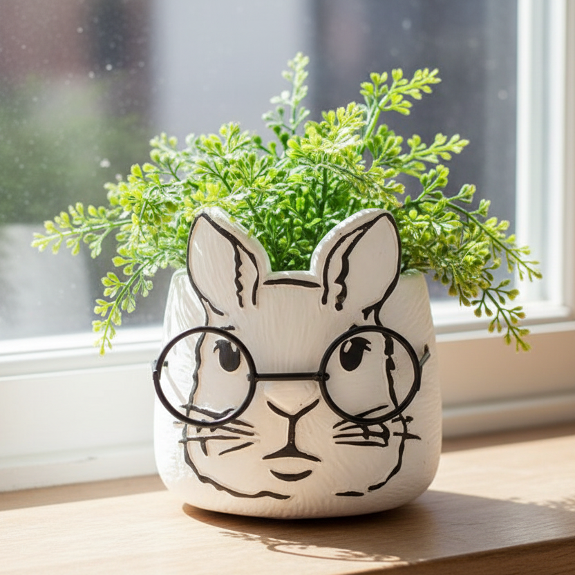 Small Bunny with Glasses Plant Pot