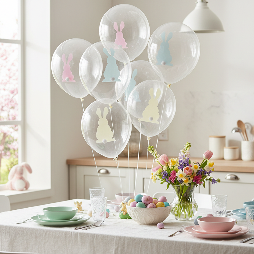Easter Bunny Balloons with Pom Poms