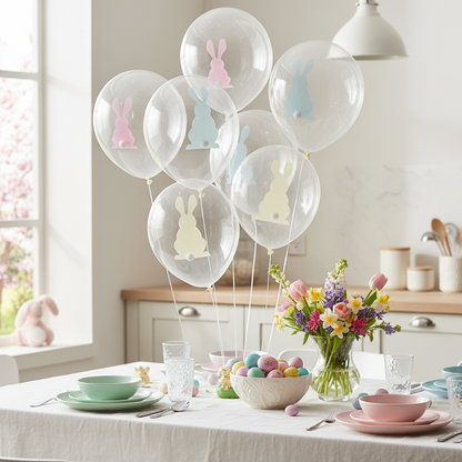 Easter Bunny Balloons with Pom Poms