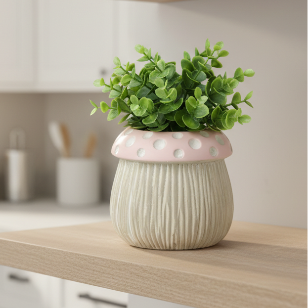 Small Pink Polka Dot Mushroom Plant Pot
