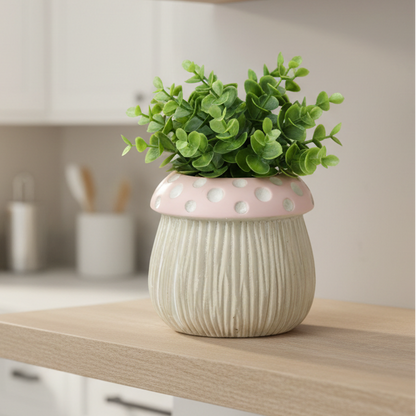 Small Pink Polka Dot Mushroom Plant Pot