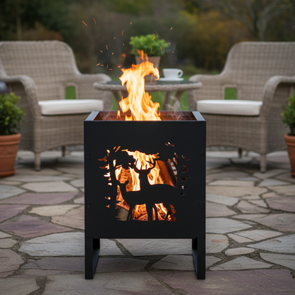 Fallen Fruits Black Deer Design Square Fire Basket