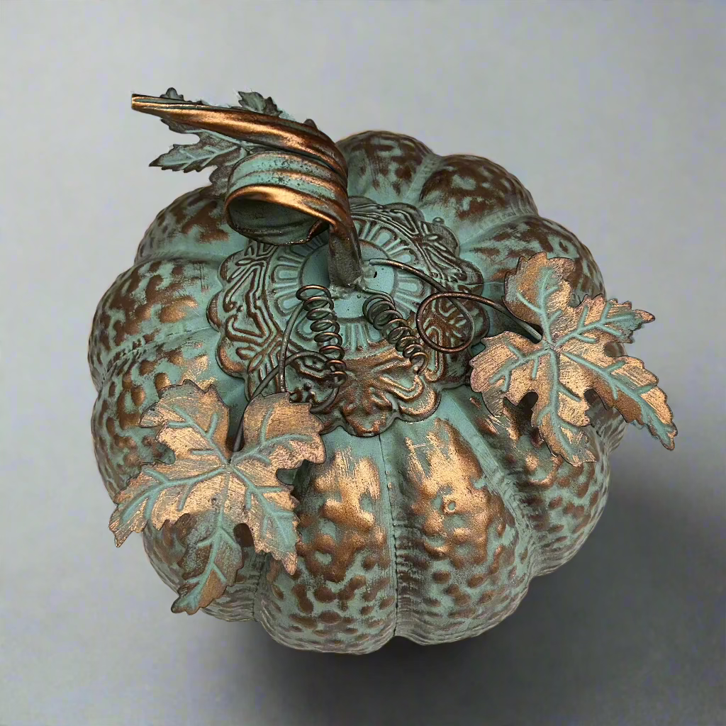Gold and Blue Rustic Metal Pumpkin