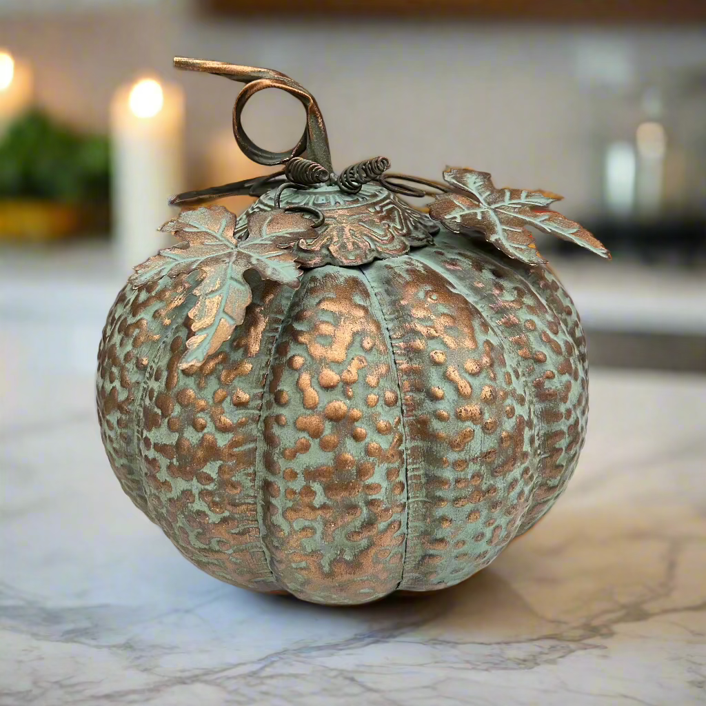 Gold and Blue Rustic Metal Pumpkin